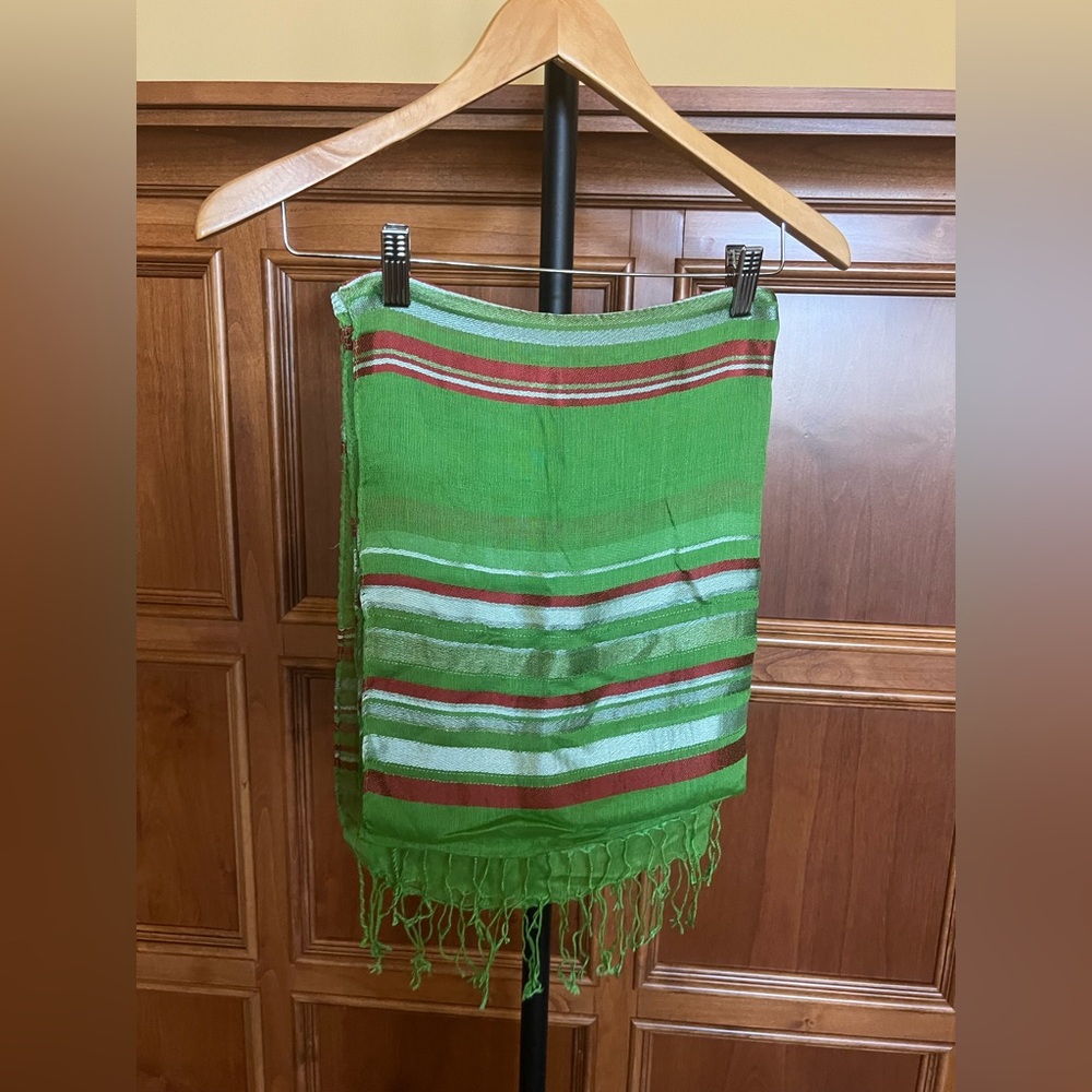 Moroccan Scarf Green Striped Multicolor One Size - Picture 6 of 12